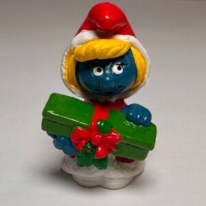 Vintage Smurfette Christmas Figurine 1981 Schleich Peyo Hong Kong Smurfs Holiday
